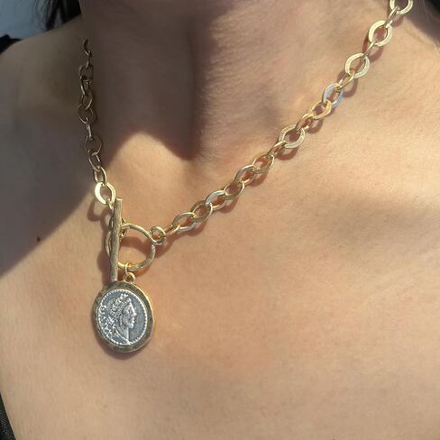 Cmarts Antique Gold Plated Roman Coin Necklace for Women 18 Inch Chain Pendant Necklace Birthday Anniversary Jewelry Gift for Women in Saudi Arabia