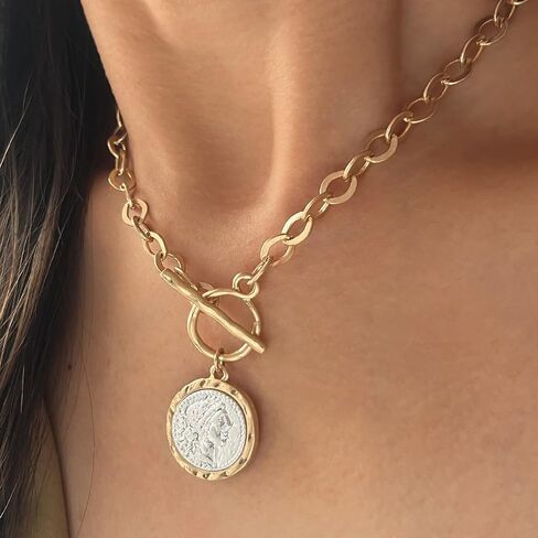 Cmarts Antique Gold Plated Roman Coin Necklace for Women 18 Inch Chain Pendant Necklace Birthday Anniversary Jewelry Gift for Women in Saudi Arabia