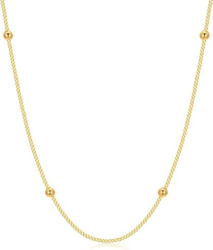 MOLICACI 18K الذهب الصلب حبة محطة قلادة للنساء، 3 مم الذهب الكرة الخرز محطة المختنق قلادة النساء الفتيات مجوهرات هدايا 14 بوصة - 24 بوصة in Saudi Arabia