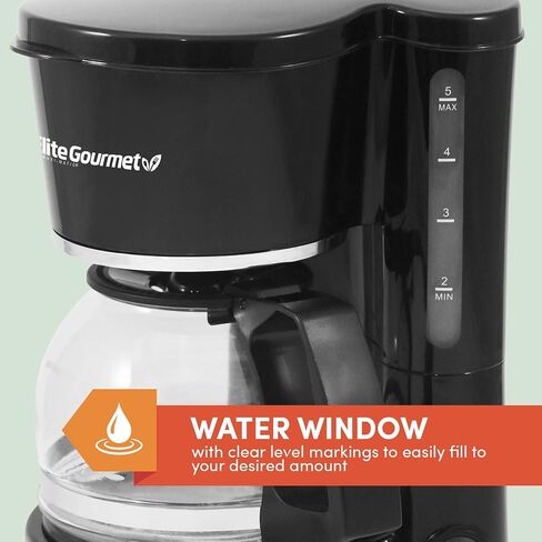 ماكينة صنع القهوة الأوتوماتيكية من Elite Gourmet EHC4128 بسعة 4 أكواب مع خاصية الإيقاف المؤقت والتقديم، إبريق زجاجي، فلتر قابل لإعادة الاستخدام، مفتاح تشغيل/إيقاف، حافظ على الدفء، مؤشر لمستوى الماء، أسود in Kuwait