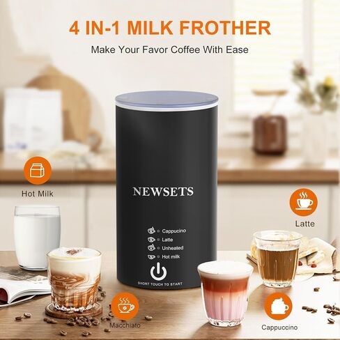 NEWSETS Single Serve Coffee Maker for K Cups and Ground Coffee, 4 in 1 Coffee Machine with Grinder and Milk Frother, 6 to 14oz Brew Sizes, 28oz Removable Water Reservoir, Self-cleaning Function, Black in Saudi Arabia