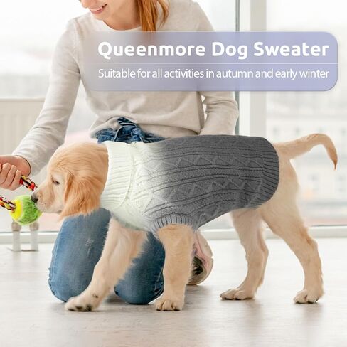 سترة كوينمور للكلاب، سترة صوفية ناعمة متماسكة للكلاب الصغيرة والمتوسطة والقطط والبنات، ملابس للكلاب بياقة مدورة دافئة للطقس البارد للكلاب الألمانية (S، وردي) in Kuwait