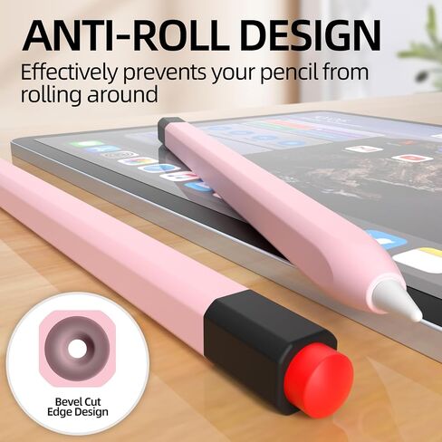 AZF Pencil Case Compatible with Apple Pencil 1st Generation Case, New Two Color Pen Cap Match, Silicone Protective Case, Comfortable Silicone Feel. (Pink) in Saudi Arabia