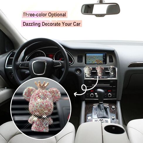 Cute Car Decoration Air Freshener, Car Interior Pendant Perfume Accessories Bling Rhinestone Bear for Car Air Vent Clip Decoration, Holiday Gift for Girls Friends Family (pink) in Saudi Arabia
