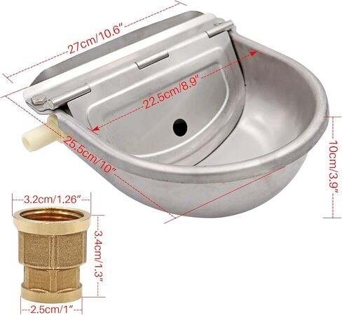 MUDUOBAN الفولاذ المقاوم للصدأ صمام الطوف وعاء الماء مع موصل للماشية الحصان التلقائي خنزير الماعز الحيوانات الأليفة سقي مع المكونات in Kuwait