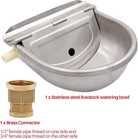 MUDUOBAN الفولاذ المقاوم للصدأ صمام الطوف وعاء الماء مع موصل للماشية الحصان التلقائي خنزير الماعز الحيوانات الأليفة سقي مع المكونات in Kuwait