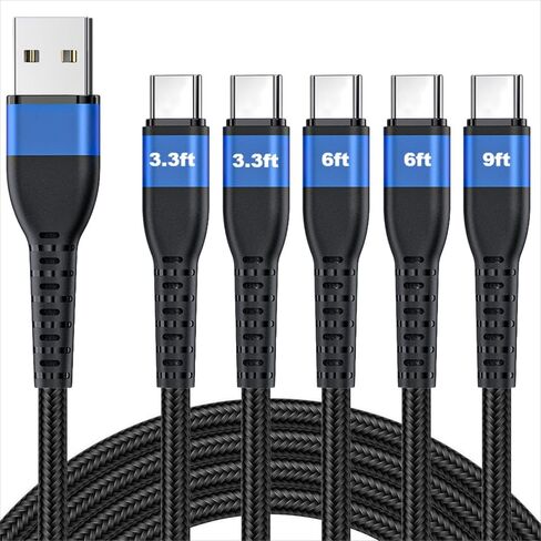 3A 27W usba to USB c Cable(3.3ft+6ft+9ft) Type C Fast Charging Compatible with iPhone 15/15 Plus/15 Pro/15 Pro Max, Samsung Galaxy S20 S10 S9, Note 20 10, LG G8 G7 V30… (5, Blue) in Saudi Arabia