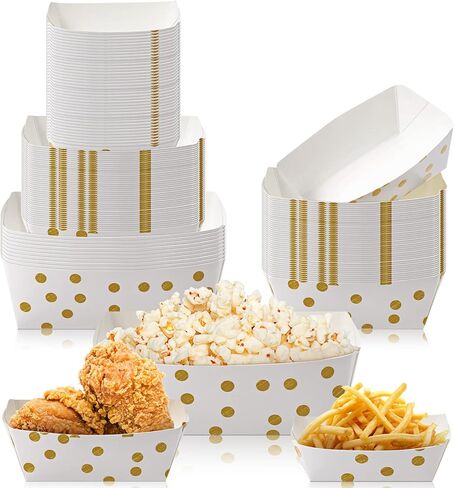 100 قطعة من صواني الطعام الورقية من Sawysine، قوارب طعام مقاومة للدهون للاستعمال مرة واحدة، صواني ورقية متينة منقط لكرنفالات الطعام، والمعارض، والمهرجانات، والنزهات، 3 أحجام 2 رطل 1 رطل 1/4 رطل in Kuwait