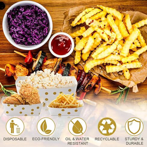 100 قطعة من صواني الطعام الورقية من Sawysine، قوارب طعام مقاومة للدهون للاستعمال مرة واحدة، صواني ورقية متينة منقط لكرنفالات الطعام، والمعارض، والمهرجانات، والنزهات، 3 أحجام 2 رطل 1 رطل 1/4 رطل in Kuwait