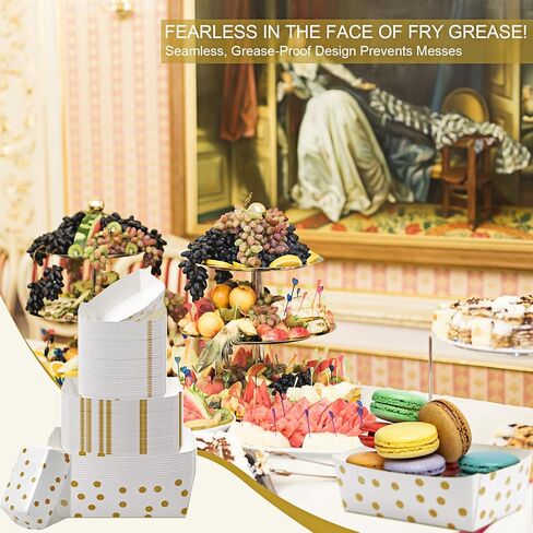 100 قطعة من صواني الطعام الورقية من Sawysine، قوارب طعام مقاومة للدهون للاستعمال مرة واحدة، صواني ورقية متينة منقط لكرنفالات الطعام، والمعارض، والمهرجانات، والنزهات، 3 أحجام 2 رطل 1 رطل 1/4 رطل in Kuwait