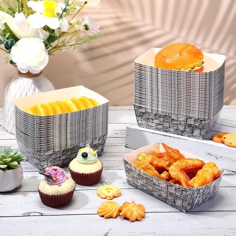 50 قطعة من صواني الطعام الورقية للاستعمال مرة واحدة من Blulu، قوارب الطعام الورقية من حجر الطوب، نمط الطوب، صواني الطعام الورقية، قلعة العصور الوسطى، صينية تقديم القارب لحفلات الهالوين، فارس العصور الوسطى، حفلة عيد ميلاد in Kuwait