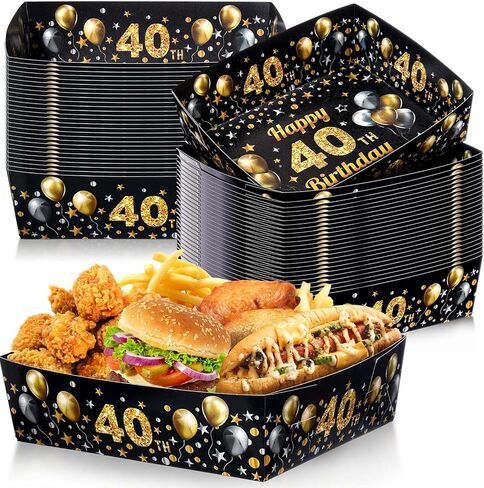 Tenceur 50 Pcs 40th Birthday Party Gold and Silver Paper Food Trays 5 lb Large 40th Birthday Party Supplies Disposable Nacho Boats Snack Serving Trays for Men Women Party Decorations in Saudi Arabia