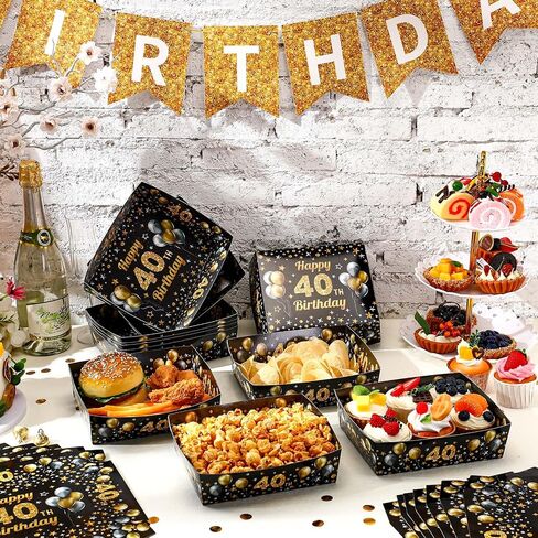 Tenceur 50 Pcs 40th Birthday Party Gold and Silver Paper Food Trays 5 lb Large 40th Birthday Party Supplies Disposable Nacho Boats Snack Serving Trays for Men Women Party Decorations in Saudi Arabia
