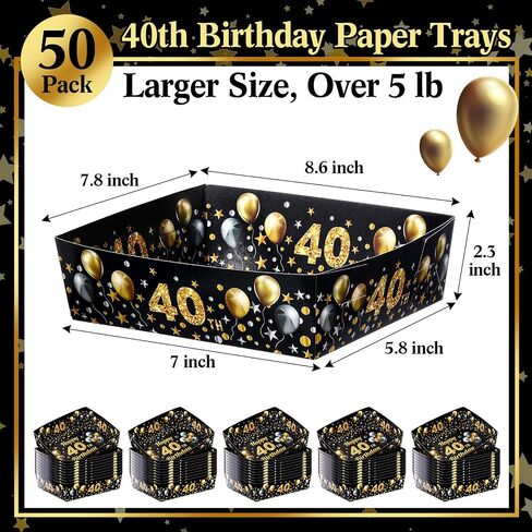 Tenceur 50 Pcs 40th Birthday Party Gold and Silver Paper Food Trays 5 lb Large 40th Birthday Party Supplies Disposable Nacho Boats Snack Serving Trays for Men Women Party Decorations in Saudi Arabia