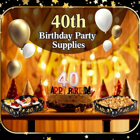 Tenceur 50 Pcs 40th Birthday Party Gold and Silver Paper Food Trays 5 lb Large 40th Birthday Party Supplies Disposable Nacho Boats Snack Serving Trays for Men Women Party Decorations in Saudi Arabia