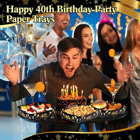 Tenceur 50 Pcs 40th Birthday Party Gold and Silver Paper Food Trays 5 lb Large 40th Birthday Party Supplies Disposable Nacho Boats Snack Serving Trays for Men Women Party Decorations in Saudi Arabia
