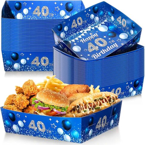Tenceur 50 Pcs 40th Birthday Party Gold and Silver Paper Food Trays 5 lb Large 40th Birthday Party Supplies Disposable Nacho Boats Snack Serving Trays for Men Women Party Decorations in Saudi Arabia
