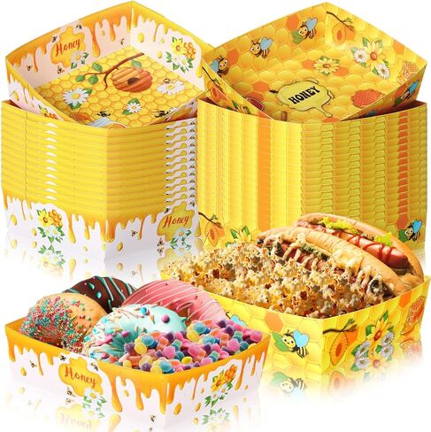Ziliny 36 Pcs Bee Party Paper Food Trays 5 lb Honey Bee Nacho Boats Large Serving Honey Snack Trays for Honey Bee Party Baby Shower Kid's Birthday Party in Saudi Arabia