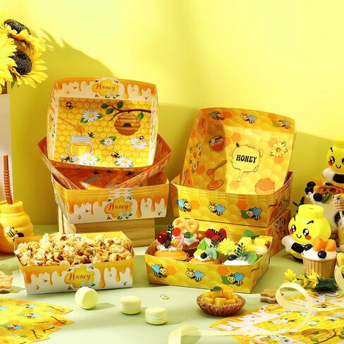 Ziliny 36 Pcs Bee Party Paper Food Trays 5 lb Honey Bee Nacho Boats Large Serving Honey Snack Trays for Honey Bee Party Baby Shower Kid's Birthday Party in Saudi Arabia