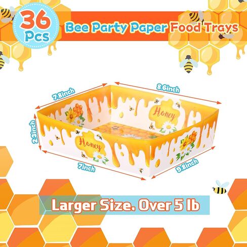 Ziliny 36 Pcs Bee Party Paper Food Trays 5 lb Honey Bee Nacho Boats Large Serving Honey Snack Trays for Honey Bee Party Baby Shower Kid's Birthday Party in Saudi Arabia