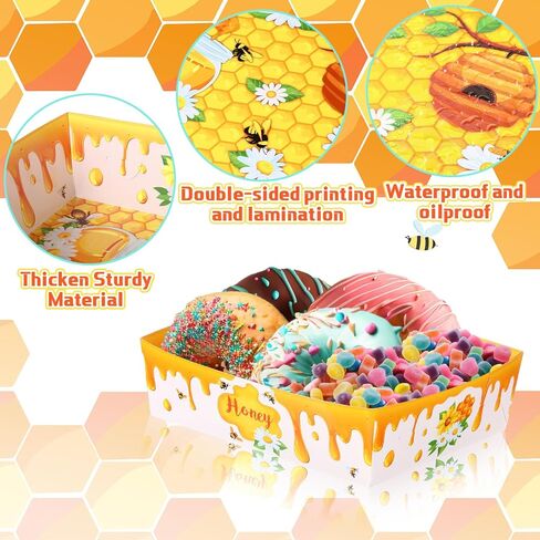 Ziliny 36 Pcs Bee Party Paper Food Trays 5 lb Honey Bee Nacho Boats Large Serving Honey Snack Trays for Honey Bee Party Baby Shower Kid's Birthday Party in Saudi Arabia