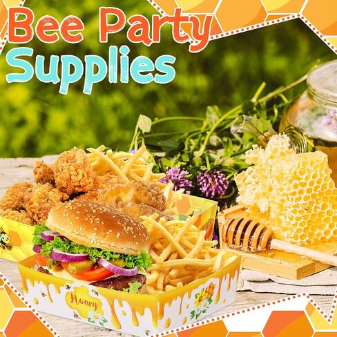 Ziliny 36 Pcs Bee Party Paper Food Trays 5 lb Honey Bee Nacho Boats Large Serving Honey Snack Trays for Honey Bee Party Baby Shower Kid's Birthday Party in Saudi Arabia
