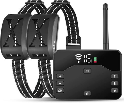 سياج الكلاب اللاسلكي من تيك هوم، سياج كهربائي مطور لعام 2024 للكلاب وطوق التدريب مع جهاز تحكم عن بعد، نظام احتواء حدود الحيوانات الأليفة اللاسلكي 2 في 1، أحجام نطاق قابلة للتعديل، IP65 مقاوم للماء (لكلبين) in Kuwait