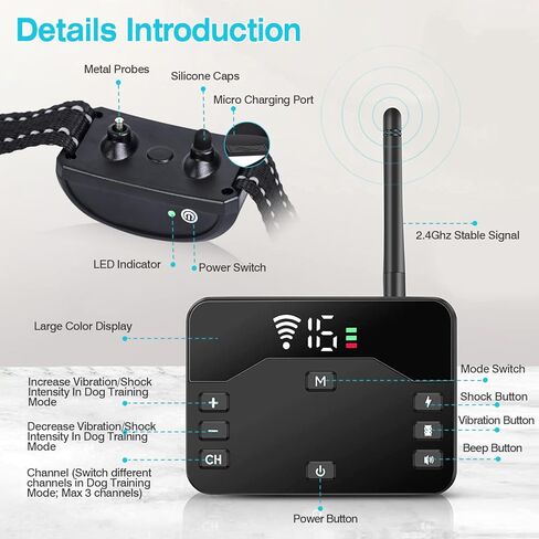 سياج الكلاب اللاسلكي من تيك هوم، سياج كهربائي مطور لعام 2024 للكلاب وطوق التدريب مع جهاز تحكم عن بعد، نظام احتواء حدود الحيوانات الأليفة اللاسلكي 2 في 1، أحجام نطاق قابلة للتعديل، IP65 مقاوم للماء (لكلبين) in Kuwait