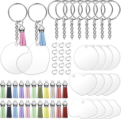 Wokape 135cs Bulk Keychain Rings Set Contains 35Pcs Leather Tassels for Jewelry Making Craft, 35Pcs Key Chain Rings, 35Pcs Jump Rings and 30Pcs Acrylic Discs for Acrylic Keychain Blanks (Silver Cap) in Saudi Arabia