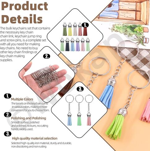Wokape 135cs Bulk Keychain Rings Set Contains 35Pcs Leather Tassels for Jewelry Making Craft, 35Pcs Key Chain Rings, 35Pcs Jump Rings and 30Pcs Acrylic Discs for Acrylic Keychain Blanks (Silver Cap) in Saudi Arabia