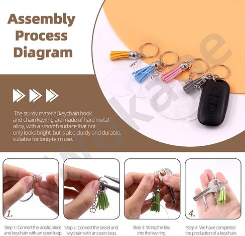 Wokape 135cs Bulk Keychain Rings Set Contains 35Pcs Leather Tassels for Jewelry Making Craft, 35Pcs Key Chain Rings, 35Pcs Jump Rings and 30Pcs Acrylic Discs for Acrylic Keychain Blanks (Silver Cap) in Saudi Arabia