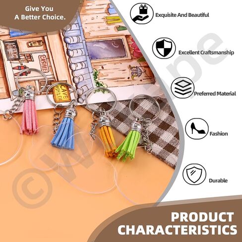 Wokape 135cs Bulk Keychain Rings Set Contains 35Pcs Leather Tassels for Jewelry Making Craft, 35Pcs Key Chain Rings, 35Pcs Jump Rings and 30Pcs Acrylic Discs for Acrylic Keychain Blanks (Silver Cap) in Saudi Arabia