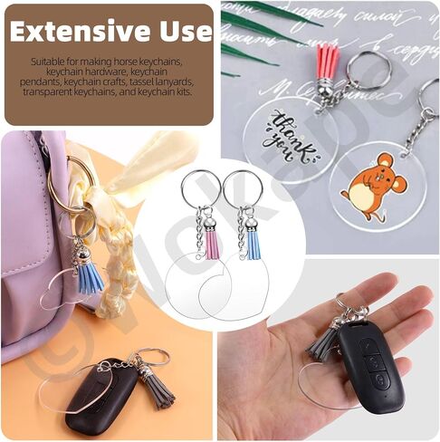 Wokape 135cs Bulk Keychain Rings Set Contains 35Pcs Leather Tassels for Jewelry Making Craft, 35Pcs Key Chain Rings, 35Pcs Jump Rings and 30Pcs Acrylic Discs for Acrylic Keychain Blanks (Silver Cap) in Saudi Arabia