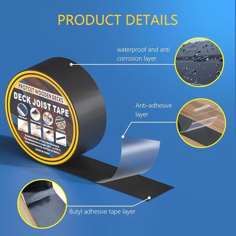 شريط ACSERCAR Butyl Joist Deck، 2 بوصة × 50 بوصة، شريط وامض مقاوم للماء بوتيل للخشب، والعوارض، والتزيين، والأرضيات، ومواد البناء (4 رول) in Kuwait