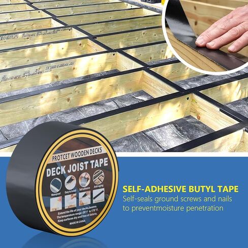 شريط ACSERCAR Butyl Joist Deck، 2 بوصة × 50 بوصة، شريط وامض مقاوم للماء بوتيل للخشب، والعوارض، والتزيين، والأرضيات، ومواد البناء (4 رول) in Kuwait