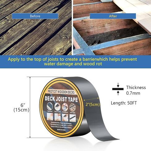 شريط ACSERCAR Butyl Joist Deck، 2 بوصة × 50 بوصة، شريط وامض مقاوم للماء بوتيل للخشب، والعوارض، والتزيين، والأرضيات، ومواد البناء (4 رول) in Kuwait