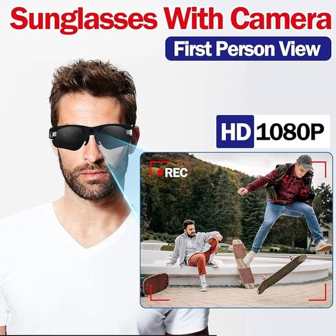 نظارات شمسية فيديو بكاميرا رياضية Sixmou HD 1080P، تسجيل بدون استخدام اليدين للرياضة والمشي لمسافات طويلة وصيد الأسماك والقيادة in Kuwait