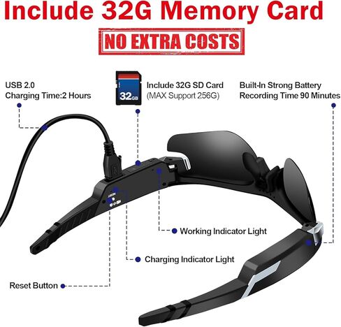 نظارات شمسية فيديو بكاميرا رياضية Sixmou HD 1080P، تسجيل بدون استخدام اليدين للرياضة والمشي لمسافات طويلة وصيد الأسماك والقيادة in Kuwait