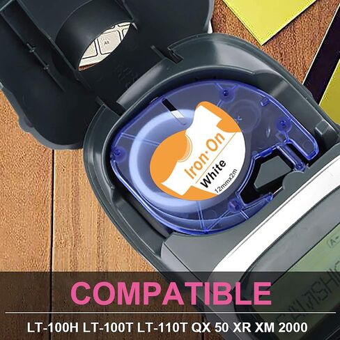 Samshion Compatible with DYMO Iron on Labels for Clothing LetraTag Fabric Labels 18771 Refills, Black on White Clothes Labels Work with Dymo LT Letra Tag LT-100H LT-110T Printer, 12mm 1/2", 5 Pack in Saudi Arabia