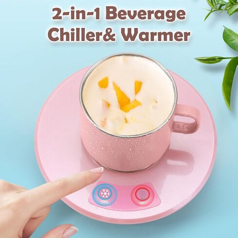 Coffee Mug Warmer and Cooler for Desk 2-in-1 Drink Chiller with Heating Mode USB Heating and Cooling Mat Coffee Tea Beverage Cans Cooler & Warmer Heater Chilling Coaster with 11oz Mug Set in Saudi Arabia