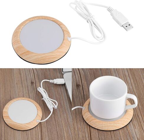 جهاز تسخين كوب القهوة USB، كوب من الخشب الحبيبي لتدفئة كوب المشروبات الحرارية، وسادة تسخين القهوة، حبيبات خشبية ساطعة (حبوب الجوز الخفيفة) in Kuwait