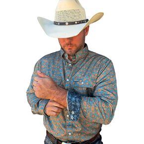 قميص رجالي بأكمام طويلة من Drover Cowboy Threads، قميص بفتحة تهوية للأداء من سلسلة Signature Series Buckeye in Kuwait