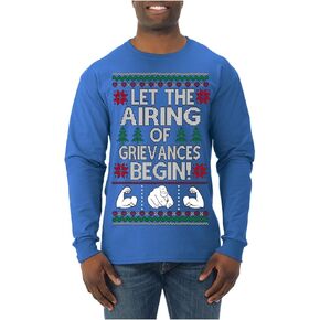 Let The Airing of Grievances Begin Funny TV Sitcom Festivus Ugly Christmas Mens Long Sleeve Shirt in Kuwait