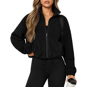 Riyiper Women's Fleece Jacket Cropped Zip Up Lightweight Sweatshirts Stand Collar Winter Sherpa Long Sleeve Coat 2025 Trendy in Saudi Arabia