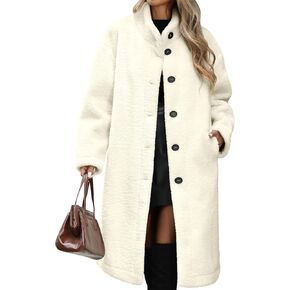 Women’s Winter Fuzzy Fleece Coat Warm Long Cardigan Open Front Jacket Button Faux Fur Fluffy Overcoat in Saudi Arabia
