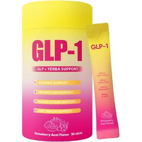 مزيج مشروب GLP-1 مع البربارين والكروم و5-HTP ويربا ماتي والمغنيسيوم - الرغبة الشديدة في العمل المزدوج وصحة الأمعاء | نكهة أكاي الفراولة، نباتي، خالي من السكر، غير معدل وراثيًا، 30 عبوة in Kuwait
