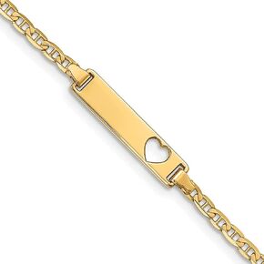 Engravable Personalized Custom 10K Yellow Gold Flat Anchor Link ID Bracelet For Men or Women Length 7 inches Width 5.01 mm With Lobster Claw Clasp in Saudi Arabia