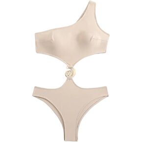 Womens One Shoulder High Stretch Cutout Monokini Sexy Solid Color One-Piece Swimsuit for Summer Beach Vacation in Saudi Arabia