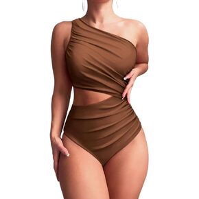 Women's Sleeveless Ruched One-Piece Swimsuit with Waist Cutout High Stretch Monokini for Beach and Vacation in Saudi Arabia