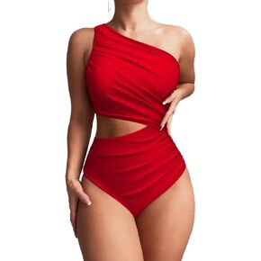 Women's Casual Sleeveless Ruched One-Piece Swimsuit - High Stretch Cutout Monokini for Beach & Vacation in Saudi Arabia
